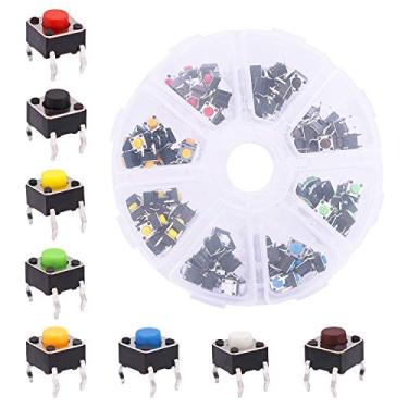 Imagem de TWTADE Kit de interruptor tátil de toque tátil momentâneo 160 peças micro botão tato 6 x 6 x 5 mm, cada cor 20 peças, vermelho, azul, preto, verde, branco, amarelo, marrom