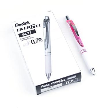 Imagem de Pentel Caneta de gel líquido retrátil RTX da EnerGel Pearl Deluxe, (0,7 mm), destaque, tinta rosa, caixa com 12 (BL77PW-P)