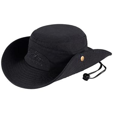 Imagem de Obling Chapéu de sol, chapéu de pesca UPF 50 aba larga chapéu safari boonie chapéu B-preto