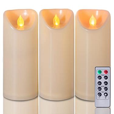 Imagem de Velas Homemory sem chama com temporizador e controle remoto, velas de LED que oscilam com bateria, aparência marfim e luz amarela âmbar, H 7“7“7”, D3, Ivory