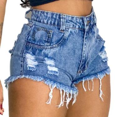 Bermuda Short Jeans Destroyed Feminino Cintura Alta Hot Pants em Promoção  na Americanas