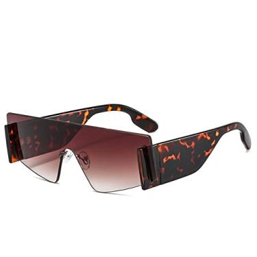 Imagem de Grandes Óculos de Sol Sem Aro Quadrado Feminino Masculino Oversize Retro Designer Uma Peça Óculos Retângulo UV400 Óculos Feminino, Leopardo, A
