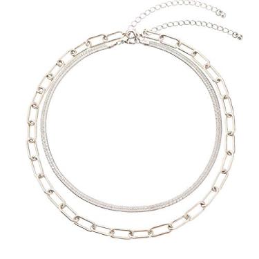 Imagem de BaubleStar Colar em camadas com clipe de papel e corrente para mulheres, Metal, Sem Pedra Preciosa