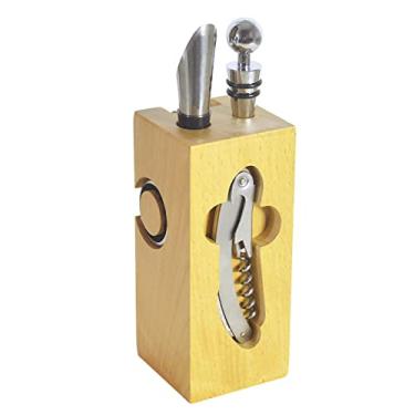 Imagem de Kit Para Vinho Com 6 Peças Suporte Madeira Saca Rolhas