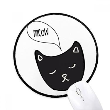Imagem de DIYthinker Mouse pad animal preto cabeça de gato Mewing desktop escritório tapete redondo para computador
