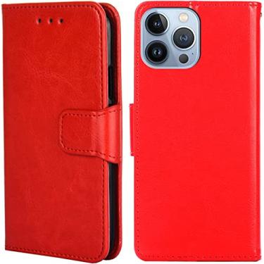 Imagem de CYSUE Capa flip para iPhone 14/14 Plus/14 Pro/14 Pro Max, capa de telefone carteira de couro durável com suporte de cartão fecho magnético capa protetora à prova de choque (cor: vermelho, tamanho: 14ProMax)