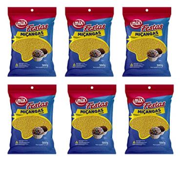 Imagem de Kit 6 Pacotes Confeito Miçanga Granulado Brigadeiro, Doces, Confeitaria Várias Cores (Amarela)