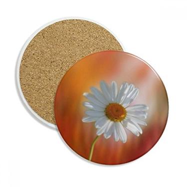 Imagem de Caneca de porta-copos laranja com lindas flores brancas escuras, pedra absorvente de proteção de mesa