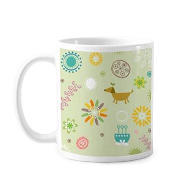 Imagem de Caneca de cerâmica com estampa de cachorro de flor fresca, caneca de porcelana para café