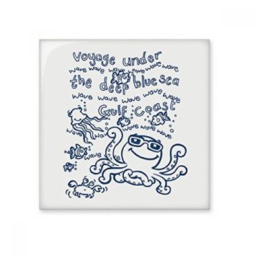 Imagem de Azulejo de cerâmica com padrão de vida marinha polvo azul brilhante decalque de tijolo esmaltado