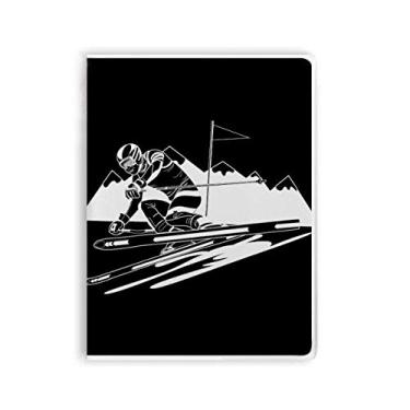 Imagem de Caderno de ilustração preta para esqui de inverno com capa de goma Diário de capa macia