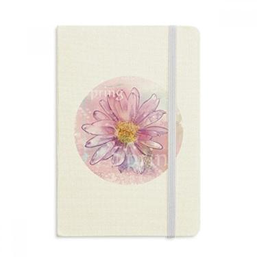 Imagem de Caderno de flores de crisântemo em aquarela rosa com capa dura em tecido oficial diário clássico