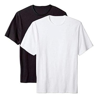 Imagem de Kit com 2 Camisetas Básicas de Algodão Masculinas Slim Tee T-Shirt – Slim Fitness Fashion (Preto-Branco, GG)