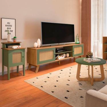 Imagem de Sala De Estar Completa Para Tv Até 75 Polegadas Charlotte 3 Portas Carvalho/menta - Pnr Móveis