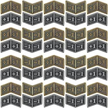 Imagem de 40 peças de fichas de metal antigo para balcão de polimento com bolsa de veludo mágica The Gathering Token de estatísticas de criatura ou contadores de lealdade para acessórios de jogos de cartas MTG CCG, preto e bronze