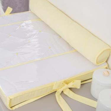 Imagem de Kit Trocador de Fraldas Reto Portátil Para Comoda de Bebe Com Rolinho de Apoio Nervura Bebe Enxovais Original (Branco/Amarelo)