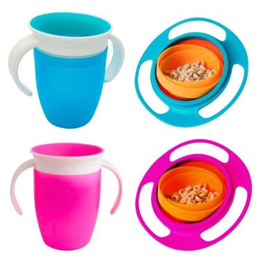 Imagem de Kit Refeição Bebê Prato Mágico 360 Bebê e Copo Infantil Mágico Bebê com Tampa Silicone Antivazamento