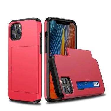 Imagem de Adequado para iphone 11 12 13 pro max mini x xr 7 8 plus se 2020 deluxe anti gota slot para cartão carteira smartphone caso (Color : Red, Size : For iPhone 11)