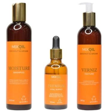 Imagem de Kit Grandha Pós-Praia e Piscina Mix Oil Coconut Argan Reparação dos Cabelos Ressecados (Moisture Shampoo+Verniz Texture+Vital Supply)