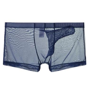Imagem de Cueca boxer masculina respirável, cueca boxer de perna longa, cueca macia, lingerie Dia dos Namorados Conforto Absorção de umidade Roupa Íntima Pijamas frente para top I88-Azul X-Large