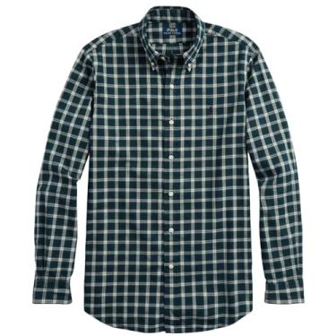 Imagem de POLO RALPH LAUREN Camisa masculina de botão Oxford de manga comprida com ajuste clássico, Xadrez verde/branco, M
