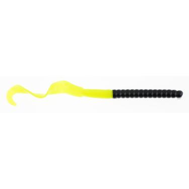 Imagem de Berkley Isca de pesca PowerBait® Power Worm, preta/verde-limão, 18 cm, sabor irresistível, perfil clássico de verme de cauda encaracolada, ideal para primavera, verão e outono