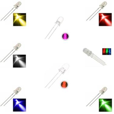 Imagem de Kit no total de 150 Leds Alto Brilho 5mm: Branco, Azul, Vermelho, Verde, Amarelo, Rosa, Laranja e RGB