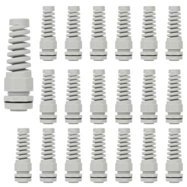 Imagem de LeMotech 20 peças NPT 1/5.1 cm IP68 à prova d 'água prensa de cabo flexível espiral alívio de tensão junta de nylon cinza com juntas para fio de 6-12 mm