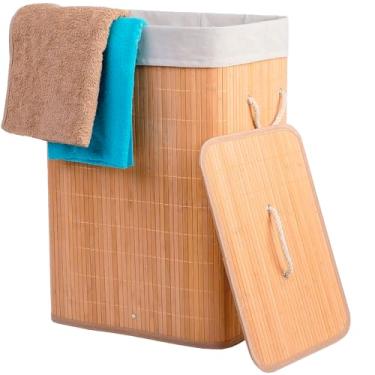 Imagem de Cesto de Roupas Bambu 57L / 60L / 104L Redondo Retangular Duplo Banheiro Lavanderia Com...