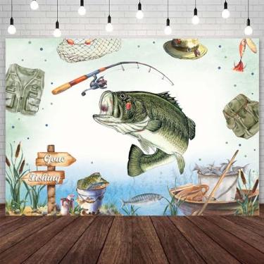 Imagem de AIBIIN 2,1 x 1,5 m Gone Fishing Pano de fundo pescador chá de bebê aniversário fotografia fundo equipamento de pesca aposentadoria O-Fish-Ally decoração de festa de pesca banner adereços de estúdio