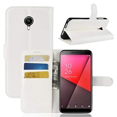 Imagem de Capa Vodafone Smart N9 Lite, capa carteira flip de couro PU premium com compartimento para cartão, suporte e fecho magnético [capa interior à prova de choque de TPU] Compatível com Vodafone Smart N9