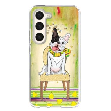 Imagem de Blingy's Capa para Samsung Galaxy S24, design engraçado buldogue francês fofo desenho animado estilo animal capa protetora de TPU macio compatível com Samsung Galaxy S24 6,2 polegadas (buldogue