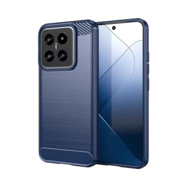 Imagem de Sidande Capa para Xiaomi 14, 23127PN0CC, capa ultrafina para celular com absorção de choque, capa protetora de borracha TPU de fibra de carbono para Xiaomi 14 5G azul marinho