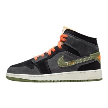 Imagem de Tênis infantil Air Jordan 1 Mid SE Craft GS Big Anthracite/Sky J Light Olive (FD5847 003), Antracite/Sky J verde-oliva clara, 4.5 Big Kid