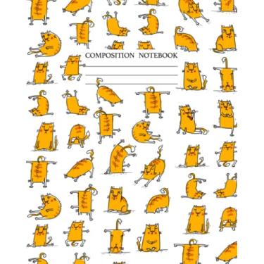 Imagem de Caderno de composição com linhas pautadas na faculdade - design de gatos laranja fazendo ioga - 108 páginas, tamanho 20 x 25 - Diário para um diário, trabalho escolar ou escrita