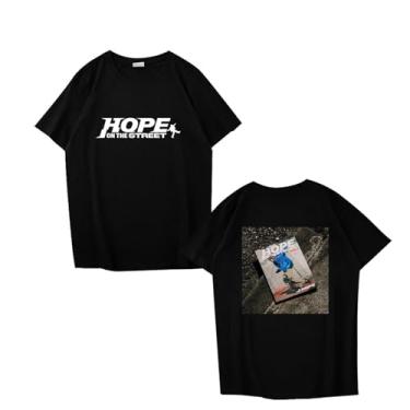 Imagem de J-Hope Camiseta estampada K-pop Support Camiseta algodão gola redonda manga curta, C Preto, GG