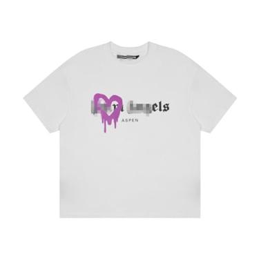 Imagem de Camiseta de manga curta Pa Love Spray Paint estampada moda casal gola redonda manga curta, Branco, roxo, XG