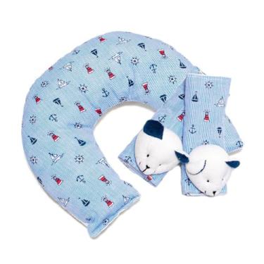 Imagem de Kit 2 Peças Almofada Pescoço e Protetor de Cinto Bebê e Infantil Urso Marinheiro Marinho