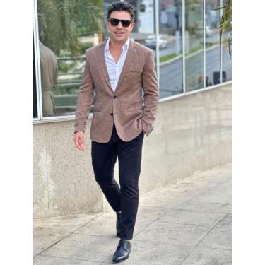 Imagem de Blazer Masculino Super Slim Marrom Xadrez Aveludado - Victor Varrens