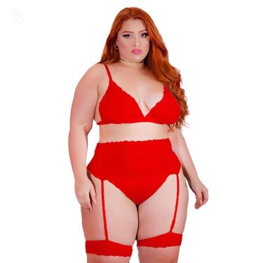 Imagem de Conjunto Plus Size Noivinha Rendado Confortável e Cinta Liga