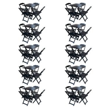 Imagem de Kit 10 Jogos de Mesa com 4 Cadeiras de Madeira Dobravel 70x70 Ideal para Bar e Restaurante - Preto