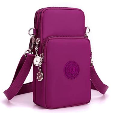 Imagem de LassZone Bolsa feminina tiracolo com zíper à prova d'água de nylon para celular bolsa de ombro feminina bolsa de pulso, Estilo 4: Roxo