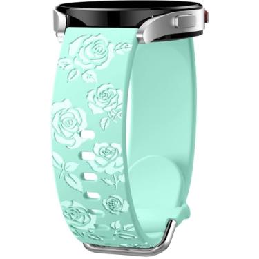 Imagem de DaQin Pulseira de silicone esportiva para Galaxy Watch 4 5 6 7/Galaxy Watch 5 Pro/Watch 6 Classic/Watch 3/Active 2, linda pulseira com gravação floral brilhante de 20 mm para Samsung Galaxy Watch