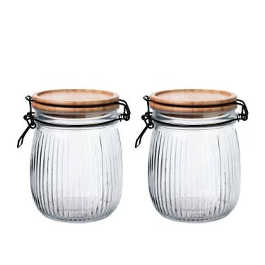 Imagem de Jogo 2 Potes Vidro Hermético Versalhes Tampa Bambu Trava Black 800ml - Lehaví