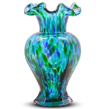 Imagem de LCCCK Vaso de Vidro Azul-Petróleo de 24 cm de Altura, Murano Moderno, Oval, para Decoração de Casa