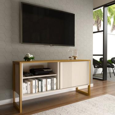 Imagem de Rack para TV Até 55 Polegadas Retrô 1 Porta 1 Prateleira Cinamomo/Off White - Panorama Móveis