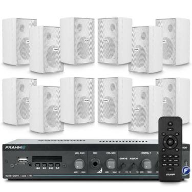 Imagem de Kit Som Ambiente Restaurante Bluetooth Receiver Slim 1600 Usb Sd + 12 