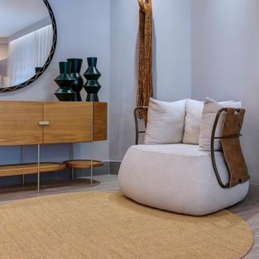 Imagem de Tapete de Sisal Natural Basico Camelo Redondo 100cm