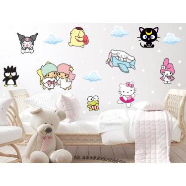 Imagem de adesivo de parede turma hello kitty cute baby e nuvens - Adesivos Kigr