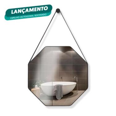 Imagem de Espelho Redondo Decorativo Adnet Octogonal 60cm + Pendurador, PRETO
